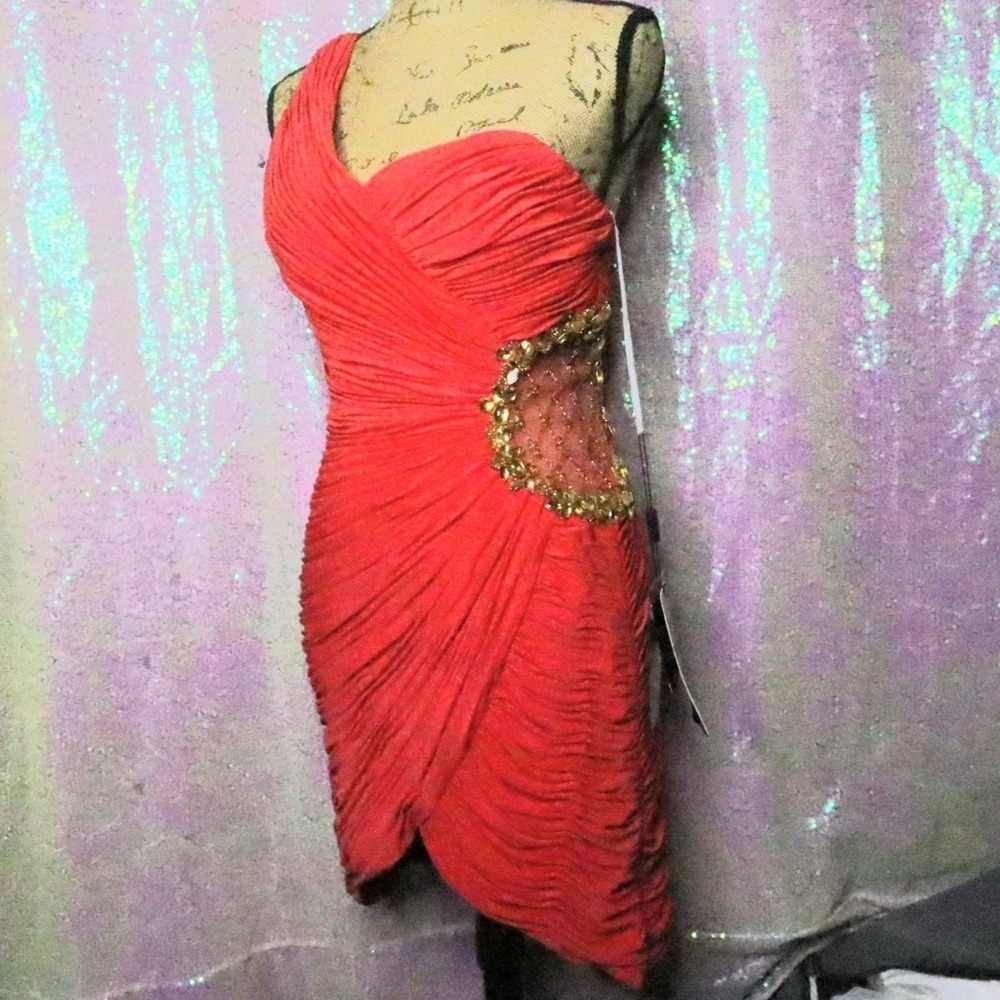 FORMAL ORANGE DRESS 10 Cinderella Cut-Out Mini Prom Homecoming Gold Gown Party - Picture 4 of 8